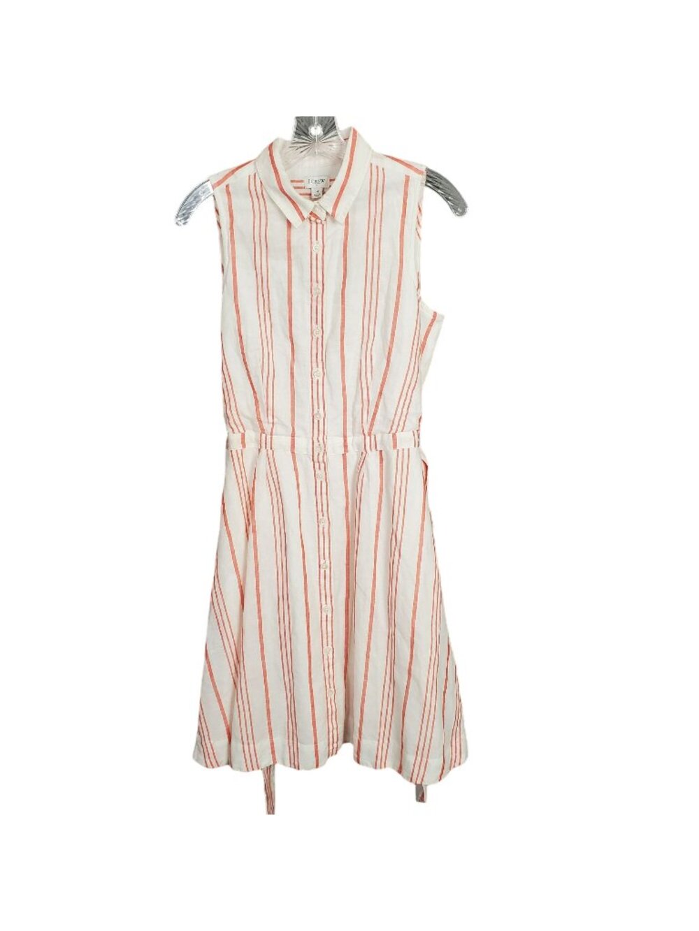 J Crew NWT Size 4 Dress Linen Full Button Front Sleeveless Stripe Belt Tie Long
